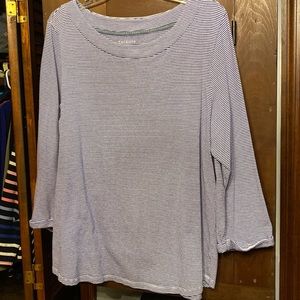 Talbots 3/4 Sleeve Tunic Blue and White Pinstripe Size L